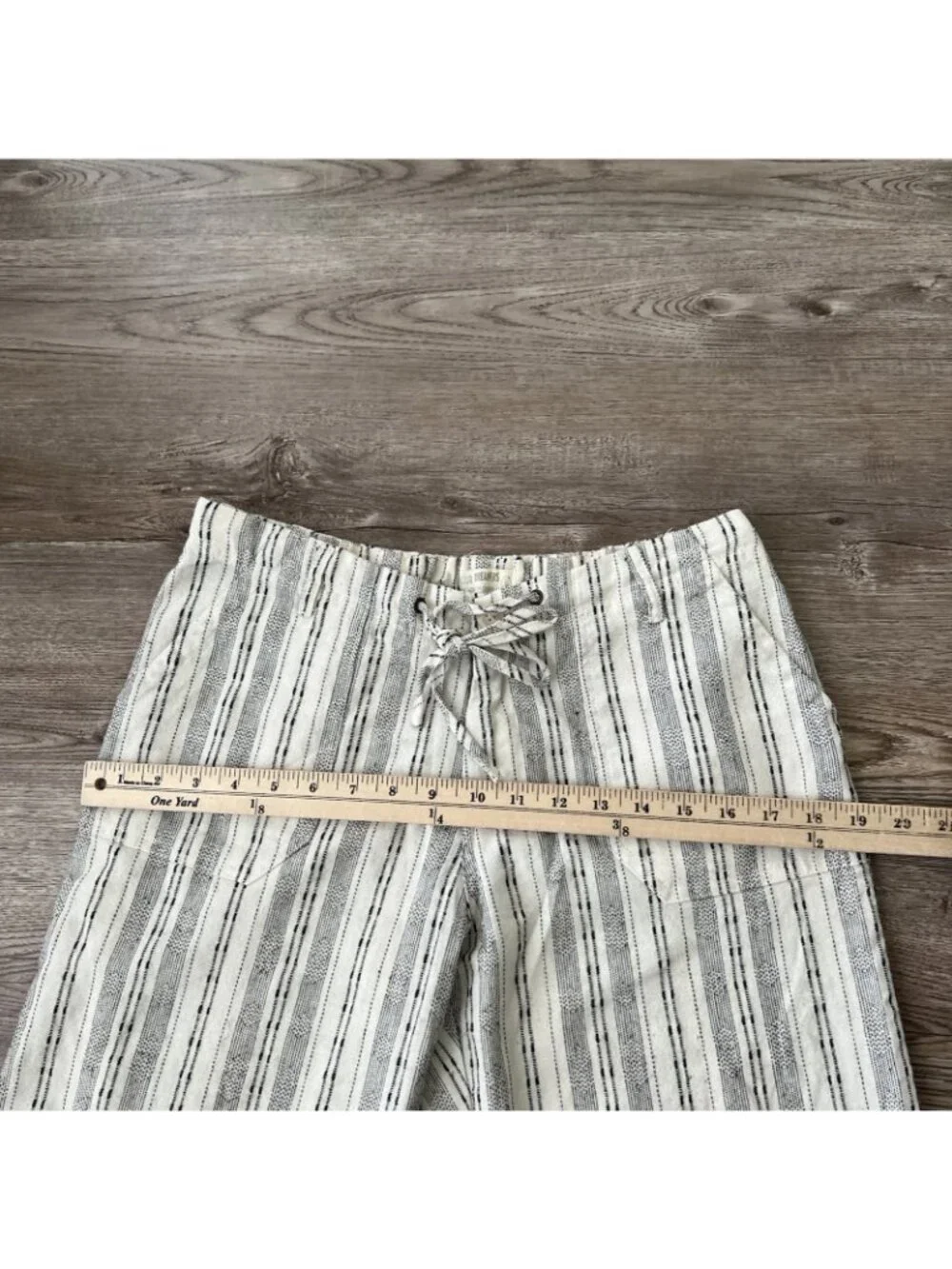 4Our Dreamers Striped Linen Blend Wide Leg Pants Womens L Cream Drawstring Coast
